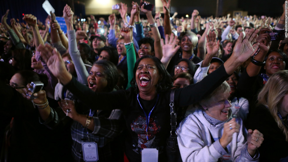 Obama supporters celebrated the president&#39;s projected victory at a watch party at McCormick Place in Chicago, Illinois. 