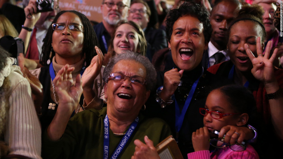 Obama supporters in Chicago, his hometown, shared their joy at the president&#39;s projected victory.   