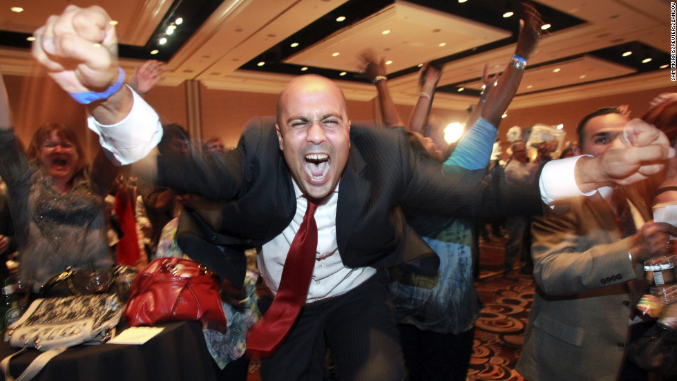 Ajay Narayan cheered in Las Vegas, Nevada, as the election was called for President Obama.