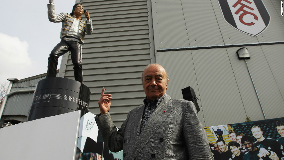 More unusually in April 2011, Fulham chairman Mohamed Al Fayed unveiled a statue in tribute to singer Michael Jackson, who died in 2009, outside the English Premier League club&#39;s Craven Cottage ground. 