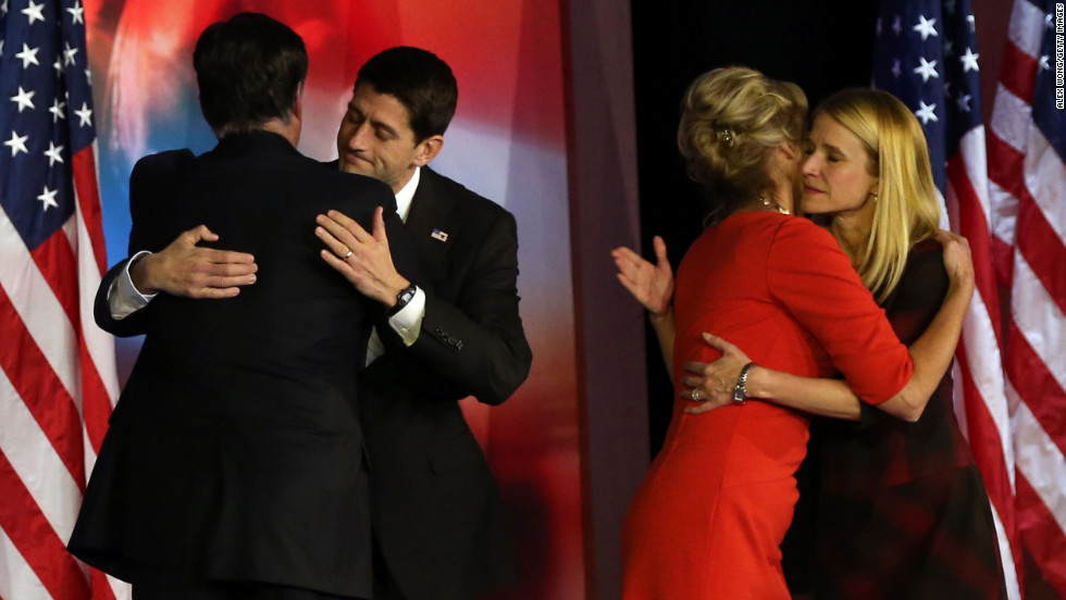 Republican presidential candidate Mitt Romney conceded and hugged his running mate, U.S. Rep. Paul Ryan, of Wisconsin. 