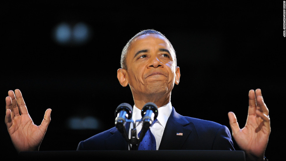 &quot;We know in our hearts that for the United States of America, the best is yet to come,&quot; President Obama said in a victory speech met by prolonged cheers.