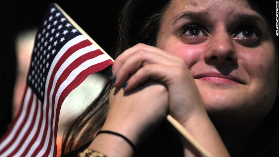 Emotion washed over an Obama supporter as the newly reeleted president deivered his victory speech in Chicago.