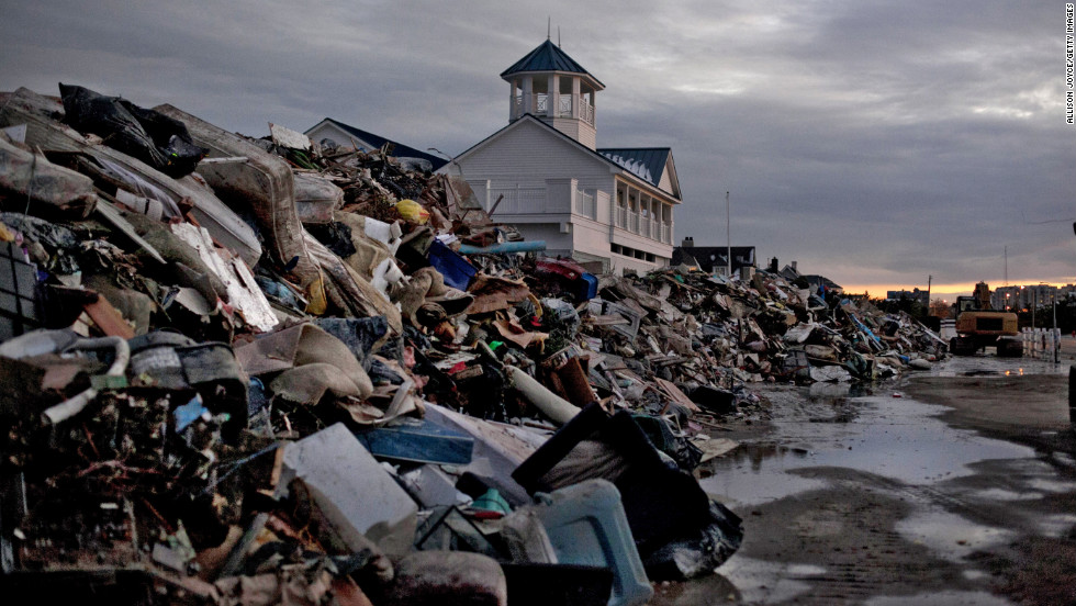 Debris from Superstorm Sandy is seen on a beach Thursday in Long Branch, New Jersey.
