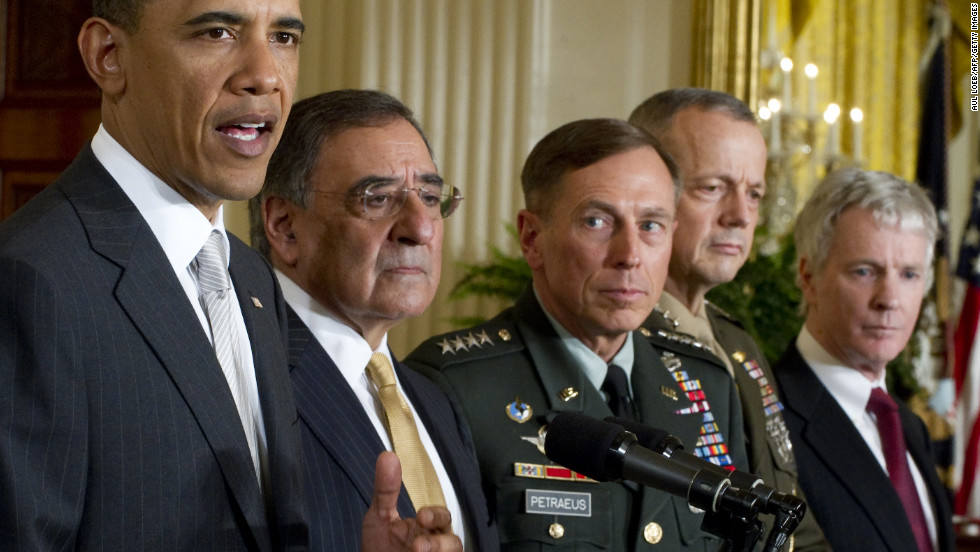 The U.S. Senate unanimously confirmed Petraeus as the next director of the Central Intelligence Agency in June 2011. Pictured from left, Obama announces that he will nominate current CIA Director Leon Panetta as Secretary of Defense, Gen. David Petraeus as the next director of the CIA, Gen. John Allen as commander for U.S. forces in Afghanistan, and Ryan Crocker as the U.S. ambassador to Afghanistan in April 2011.