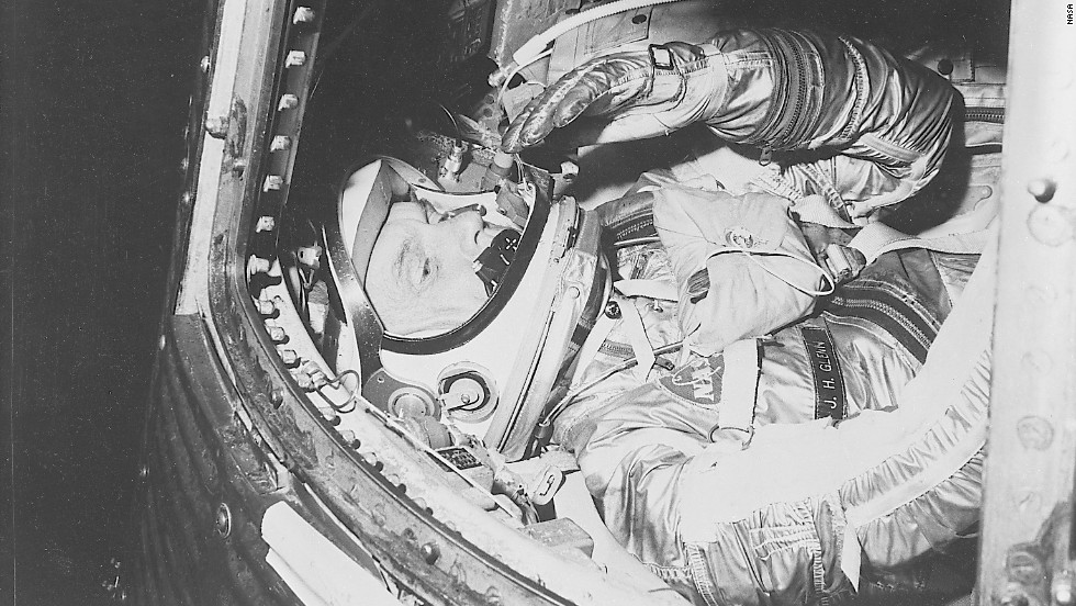 John Glenn, aboard the Friendship 7, became the first American to orbit the Earth on February 20, 1962. He also set a record as the oldest astronaut in space when, at the age of 77, he went on a  mission aboard the Space Shuttle Discovery in 1996.