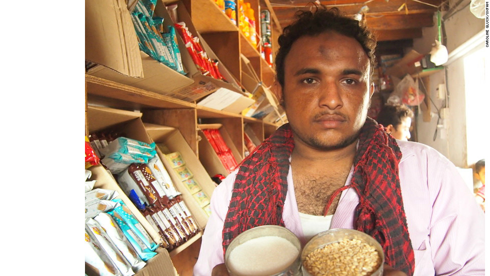 Yemeni shopkeeper Ala&#39;a Abdullah Farag Wans: I worry one day that I&#39;ll go out of business because my customers can&#39;t pay me back.