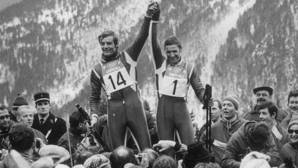 Killy (left) won all three disciplines at the 1968 Winter Olympics (downhill, giant slalom, and slalom) but retired at the age of 24. Like Oreiller, Killy tried his hand at motor racing, competing in the Paris-Dakar rally.