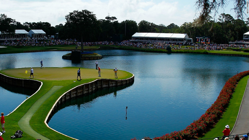 Conventional golf tests such as the daunting 17th island hole at TPC Sawgrass in Florida often rely on water to provide the challenge with a small green to aim at. 