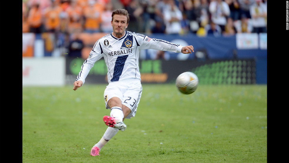 Beckham has a free kick in the second half.