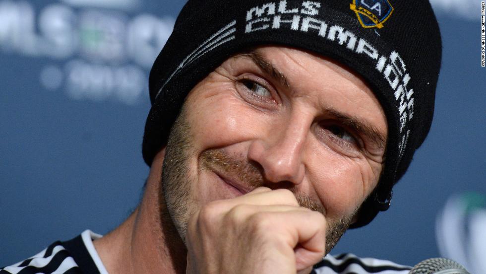 David Beckham ended his five-year stint in America&#39;s pro soccer league in style Saturday as his team, the Los Angeles Galaxy, won the MLS Cup. The Galaxy defeated the Houston Dynamo 3-1 to win the cup for the second year in a row. Nearly two weeks ago, the team announced that Saturday&#39;s game would be Beckham&#39;s last with the team. Pictured, Beckham addresses the media after the game on Saturday, December 1, in Carson, California.