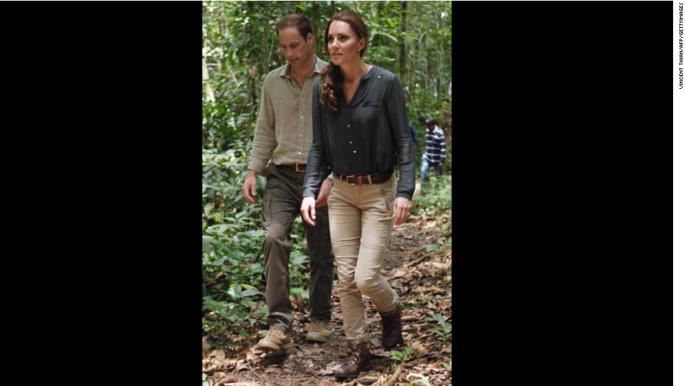Prince William and Catherine dress casually for a walk through the Danum Valley research center in Sabah, Malaysia, on September 15.