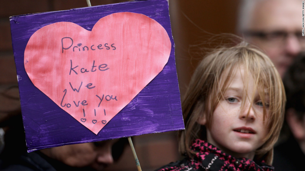A young child holds up a banner as Catherine visits Alder Hey Children&#39;s NHS Foundation Trust on February 14, 2012, in Liverpool, England. 