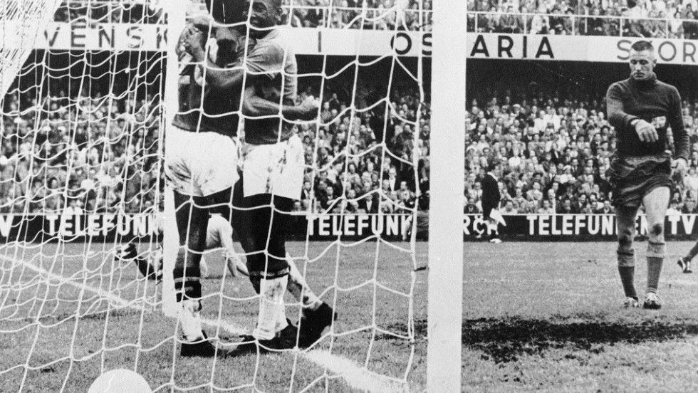 During his time in Brazil with Sao Paulo between 1957 and 1958, Guttmann introduced the 4-2-4 system which Brazil used at the 1958 World Cup. Pele is pictured here celebrating after scoring in Brazil&#39;s 5-2 World Cup final win over Sweden in Stockholm.
