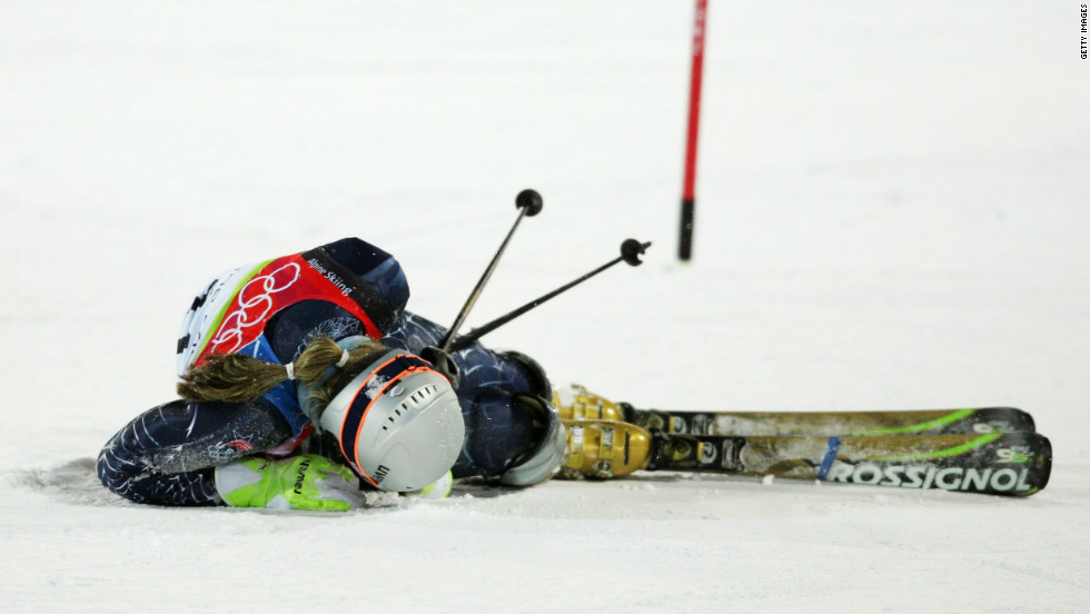 Skiing is a treacherous sport, demonstrated by this fall Vonn had at the 2006 Winter Olympic Games in Turin. She was airlifted to hospital but returned two days later to compete and finished eighth. Her grit earned her the U.S. Olympic Spirit Award.