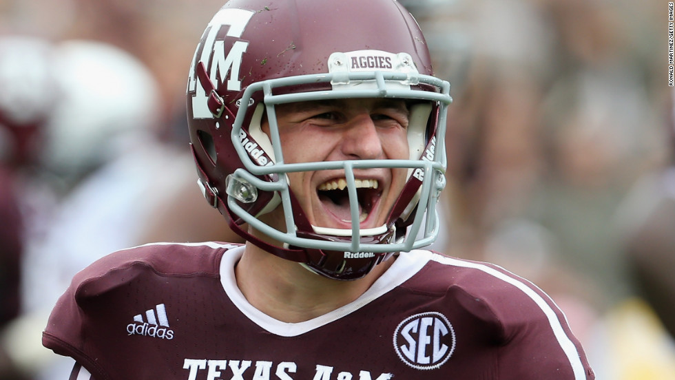 Manziel celebrates a touchdown against the Arkansas Razorbacks at Kyle Field on September 29 in College Station, Texas.