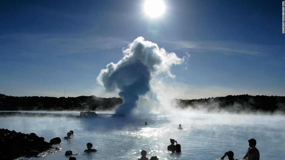 Tourists bathe in the famous Blue Lagoon just outside Reykjavik. The natural hot-water springs are one of the country&#39;s leading tourist attractions. 