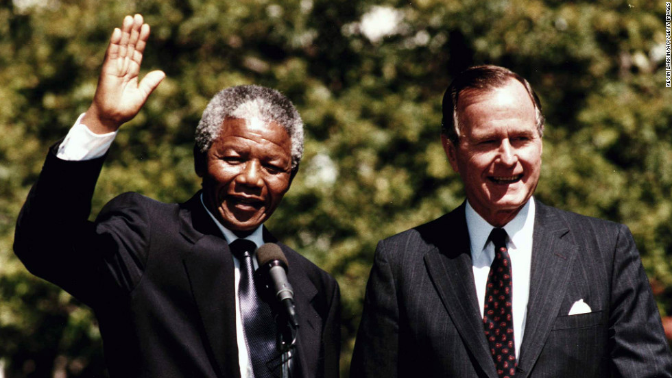 After his release in 1990, Mandela embarked on a world tour, meeting U.S. President George H.W. Bush at the White House in June.