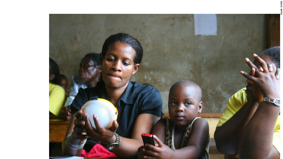 The women sell green products such as solar lamps and mobile phone chargers, earning a commission on each sale.