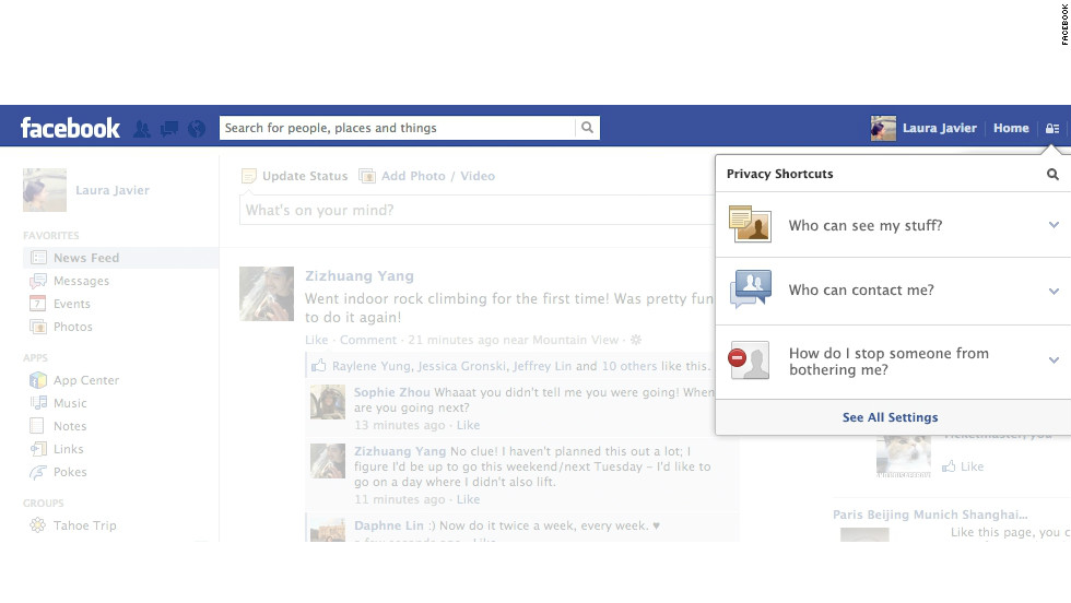 Under Facebook&#39;s changes, privacy tools will be accessible from the toolbar.