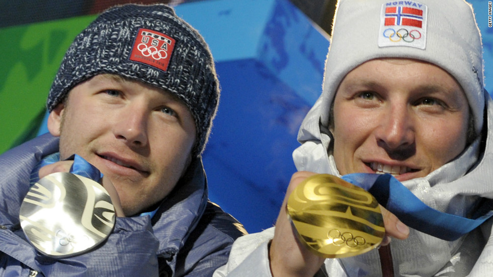 Aksel Lund Svindal, right, secured his first Olympic gold medal in the men&#39;s super-G at the 2010 Vancouver Games, while American star Bode Miller claimed silver. 