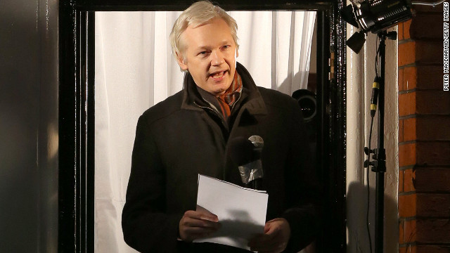 Wikileaks founder Julian Assange speaks from the Ecuadorian Embassy on December 20, 2012 in London, England.