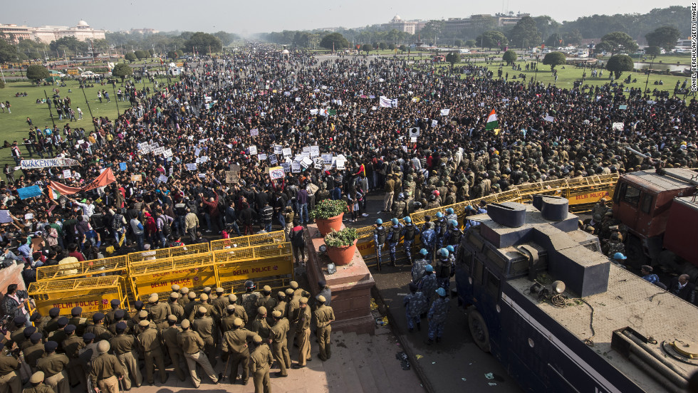 Students chant anti-police slogans during a protest against the Indian government&#39;s reaction to recent rape incidents in India, on Saturday, December 22, in New Delhi, India. The demonstration was prompted by wide public outrage over what police said was the gang-rape and beating of a 23-year-old woman on a moving bus in the capital last Sunday.