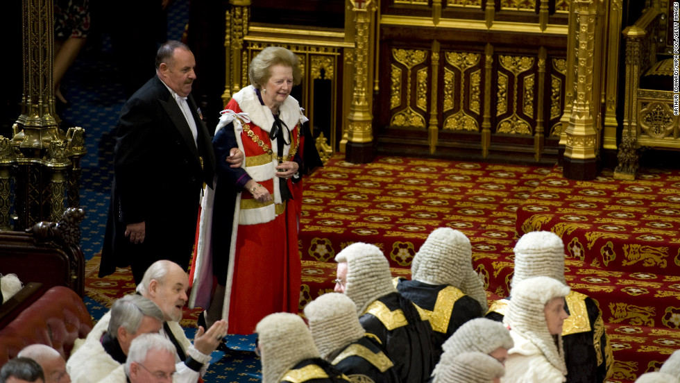 Thatcher attends the House of Lords during the state opening of Parliament in May 2010.