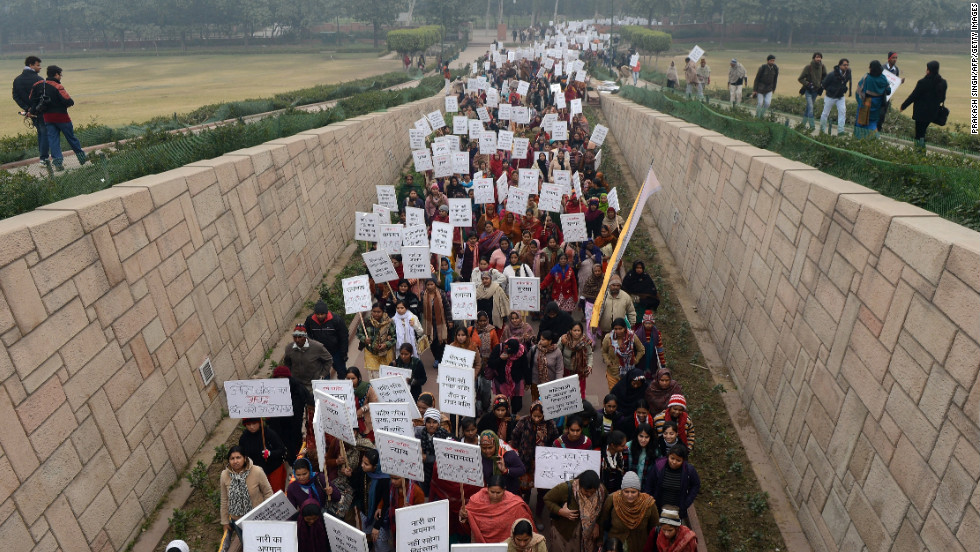 Indian women take part in the Women&#39;s Dignity March in New Delhi on Wednesday, January 2. Several hundred people participated in the solidarity march organized by the government, which ended at Rajghat, the memorial for Mohandas Gandhi.