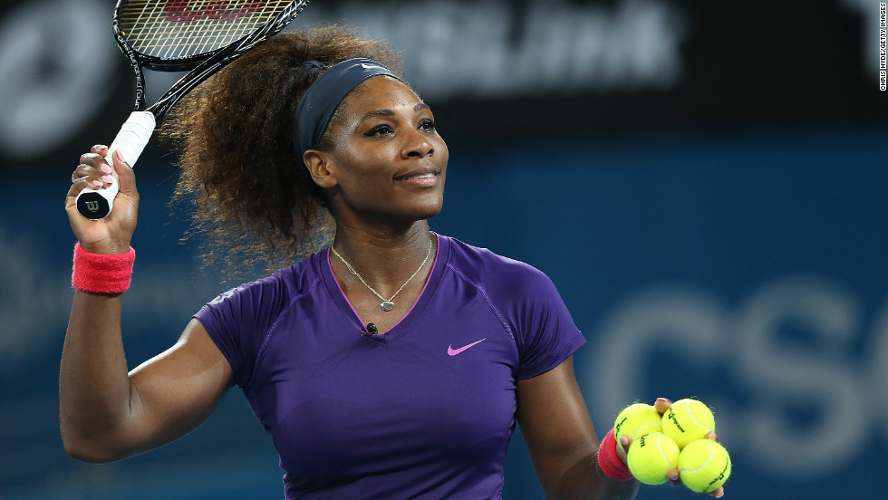 Williams, who beat the world No. 1 in the final of September&#39;s U.S. Open, hits balls into the crowd at Pat Rafter Arena after Azarenka announced her withdrawal.