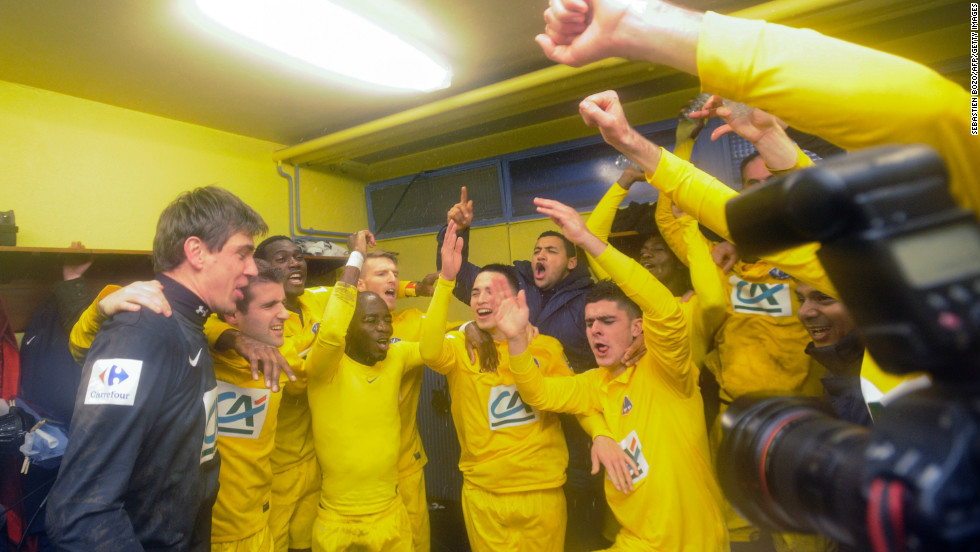 The Epinal players continued their celebrations in the changing rooms after defeating the seven-time Ligue 1 champion. The minnow had led 2-0 at one stage before finishing the 90 minutes at 3-3.