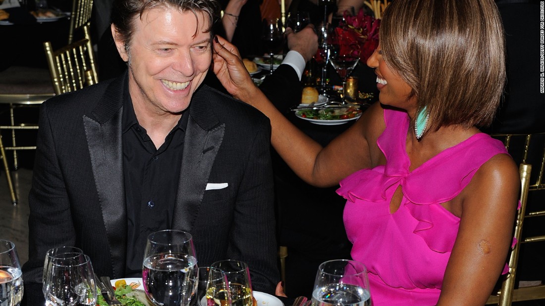 Bowie looks clean-cut while attending a gala in New York honoring Rihanna and Michael Clinton with his wife, Iman, in April 2011.