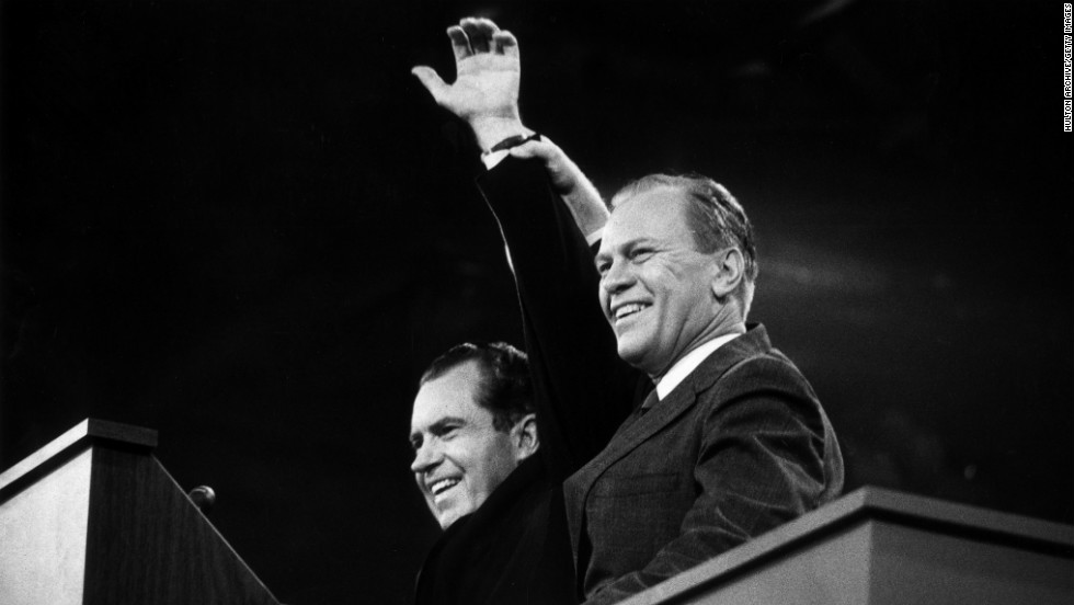 In 1972, Nixon ran a successful re-election campaign. Gerald Ford, right, became his vice president when Spiro Agnew resigned in 1973.