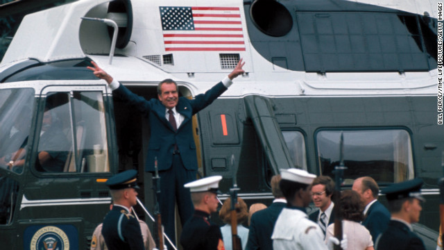 Nixon leaves the White House following his resignation over the Watergate scandal in 1974.