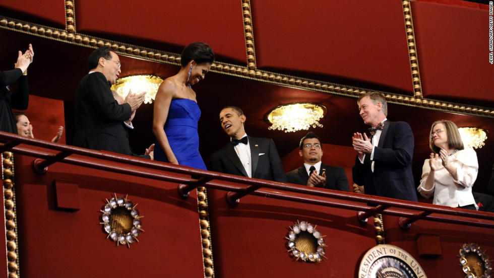 The first lady wore a Vera Wang gown to the Kennedy Center Honors at the Kennedy Center in Washington on December 4, 2011.