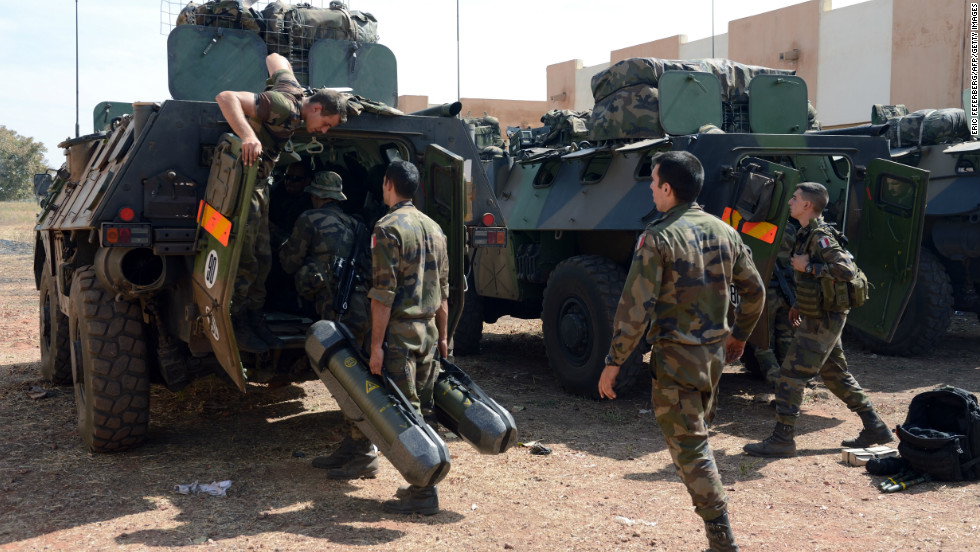 French troops prepare their Sagaie armoured all terrain vehicles from the Licorne operation based in Abidjan, Ivory Coast, at the 101st military airbase near Bamako on Wednesday.