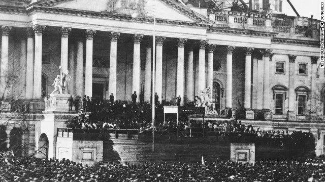 A crowd gathers for the inauguration of Abraham Lincoln on March 4, 1861.