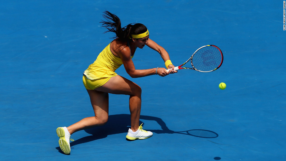 Sorana Cirstea of Romania plays a backhand in her third-round match against Na Li of China on January 18.