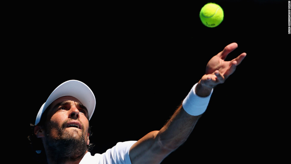 Jeremy Chardy of France serves in his fourth-round match against Italy&#39;s Andreas Seppi on January 21. Chardy defeated Seppi 5-7, 6-3, 6-2, 6-2.