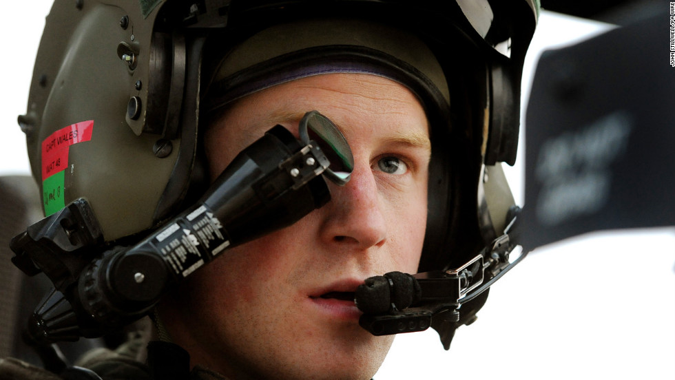 Prince Harry, or Capt. Wales as he is known in the British Army, wears a monocle gun sight as he sits in the front seat of an Apache helicopter on December 12, 2012.  Harry was stationed at the British-controlled Camp Bastion in southern Afghanistan from September 2012 until January 2013.