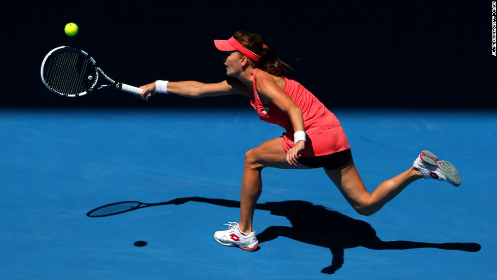 Radwanska stretches for a forehand while playing Li on January 22.