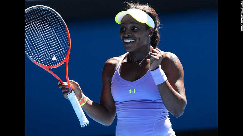 Sloane Stephens of the U.S. celebrates after beating compatriot Serena Williams, who was favored to win the tournament, during their women&#39;s singles match on Day 10 of the 2013 Australian Open in Melbourne on Wednesday, January 23. Stephens won 3-6, 7-5, 6-4. 
