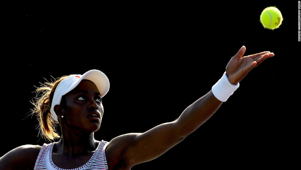 Stephens serves to Sara Errani of Italy during the Sony Ericsson Open in Key Biscayne, Florida, on March 22, 2012.