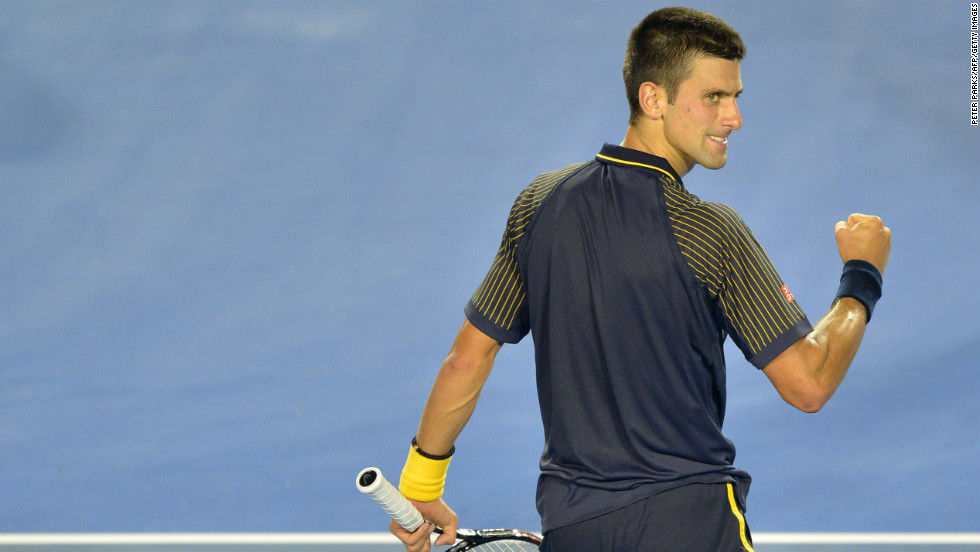 Djokovic reacts after a point against Ferrer on January 24.
