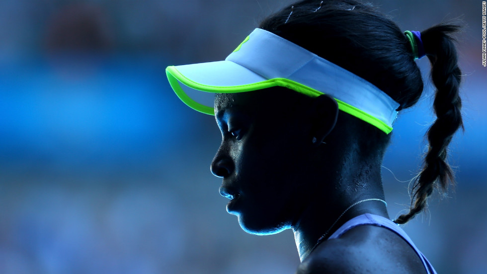 Stephens pauses during her match against Azarenka on January 24.