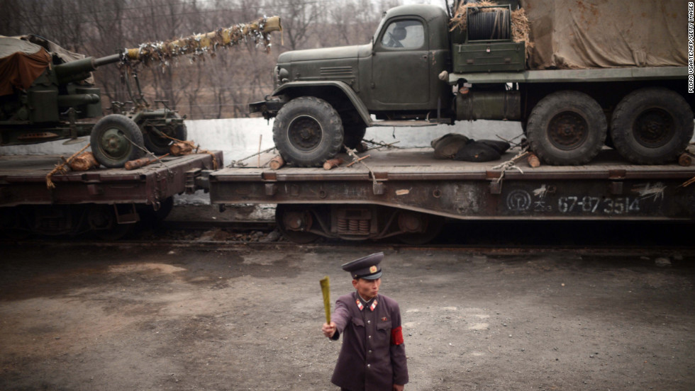 A North Korean controller is seen along the railway line between the Pyongyang and North Pyongan provinces in April 2012.