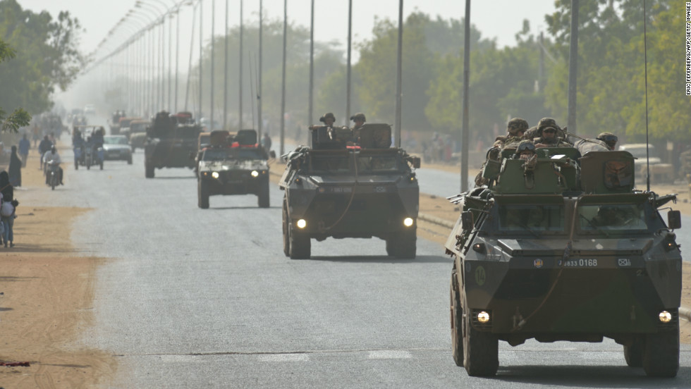 A French army convoy travels near Segou, in south-central Mali, is on its way to Diabaly on January 24.