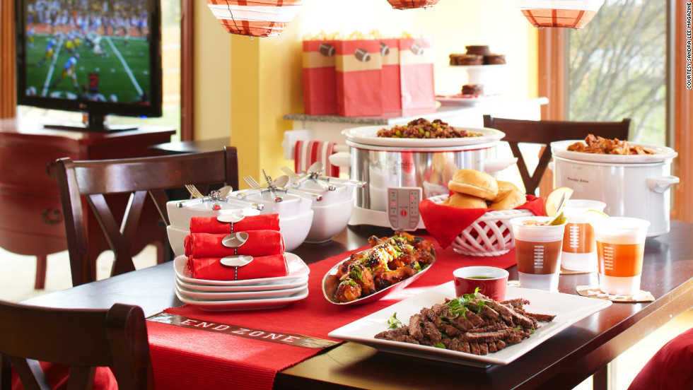 Sandra Lee&#39;s game day buffet tablescape.