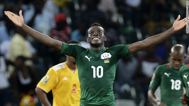 Alain Traore celebrates scoring in Burkina Faso&#39;s 4-0 win over Ethiopia in Mbombela. 