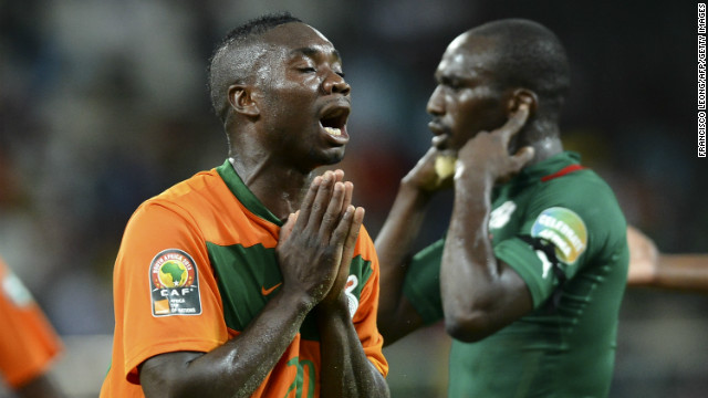 Zambia&#39;s Emmanuel Mayuka shows his frustration during his side&#39;s goalless draw with Burkina Faso.